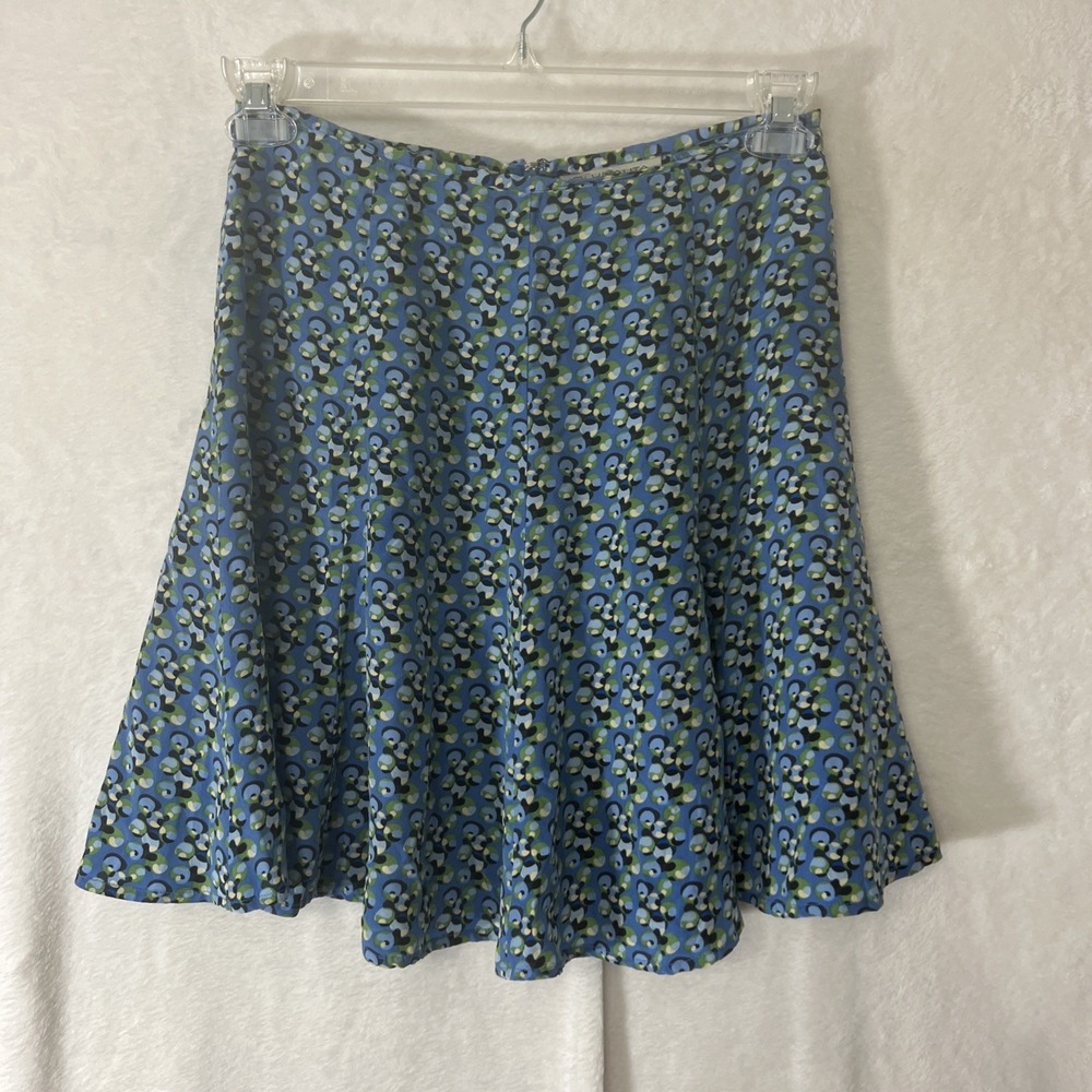 Blunauta Italy 100% Silk Blue Floral Flare Mini Skirt Sz-40 Vintage
